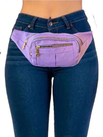 Cangurera Cromada Colores Pastel Cangurera Riñonera de Cintura 4 Cierres Contra Agua, Cangurera Fashión