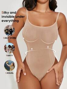 Tanga de malla con control de abdomen de alta elasticidad - Albaricoque - Ver 6