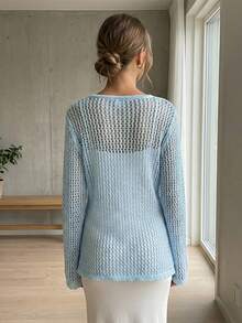 Women Crochet Cardigan Lightweight Tie Front Hollow Out Long Sleeves Summer Knit Cover Cardigans - 如圖所示 - 查看 6