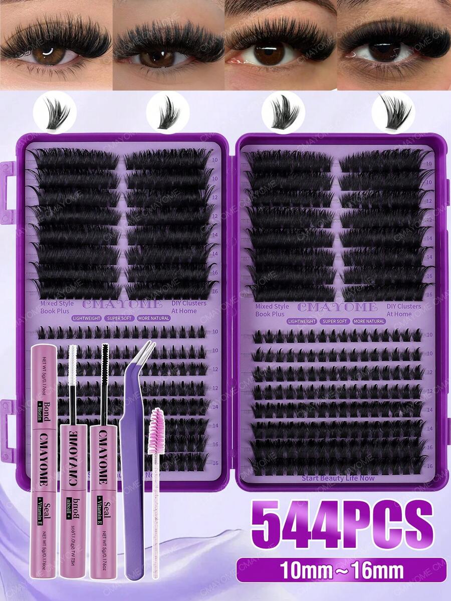 608/544/528pcs DIY False Eyelash Set. This Set Includes Various Styles Of False Eyelashes Ranging From 8-16mm In Length, Including Holiday Lashes, Cat Eye Lashes, Fairy Lashes And Lashes That Enlarge The Eyes. Soft And Long-Lasting, The Set Includes Eyelash Glue, Eyelash Brush And Tweezers. Suitable For Daily Wear, Dates, Parties And Festivals, Easy To Use.