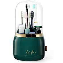 Rotating Toothbrush Holder With Cover - 7-Slot Bathroom Organizer For Electric & Manual Brushes, Toothpaste Stand For Vanity, Sink Countertop & Shower Caddy - Dark Green - View 9