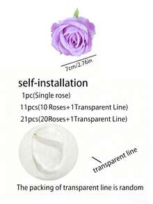 21个紫色玫瑰花环挂钩，20朵紫色玫瑰+500厘米透明线，DIY花卉窗帘材料人造丝花悬挂装饰 - 适用于婚礼拱门、婴儿派对、新娘派对、花束、房间装饰、家居花园春夏婚礼派对拱门墙面装饰、派对中心装饰和天花板装饰、漂浮花卉墙面悬挂装饰、DIY爱好者礼物生日毕业情人节 - 紫色 - 查看 12