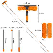 4M Window Squeegee 2-In-1, Glass Cleaning Tool Kit With Extension Pole, Silicone Squeegee & Window Washer For Indoor & Outdoor - Orange Color - View 2