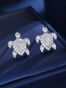 2pcs Women's Fashion Ocean Turtle Zirconia Stud Earrings, Suitable For Cute Girls Daily Wear - Earrings - View 10