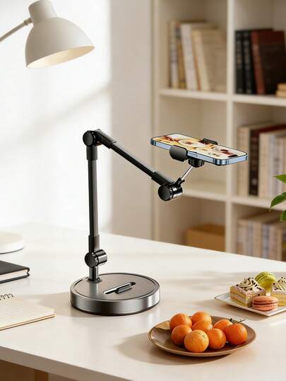 1 Piece Item Number D55 Black Aluminum Alloy & ABS Adjustable Universal Metal Stand, Multi-Angle Desktop Mobile Phone Holder For Live Streaming, Online Classes, Vlogs, Compatible With Phones/Tablets, Stable Anti-Shake Mount For Shooting & Viewing