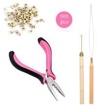 Hair Extension Tool Kit: 500pcs Silicone Micro Link Beads, 1pc Pink Hair Extension Pliers 3-Hole Clamp, 1pc Circular Threader, 1pc Pull Hook Needle - View 7