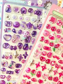 Cute Cartoon 3D Embossed Crystal Stickers, Cat Rabbit Star Stereo Kids' Decals, Lovely Educational Kids' Handmade Reward Paste, Scratch-Proof & Moisture-Proof Dirt-Resistant Creative Decor For Schoolbags Pencil Bags Tablet CasesDecorations - Gifts. - Multicolor - View 8