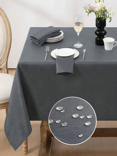 1pc Waterproof, Splash-Resistant Swirl Textured Jacquard Tablecloth, Water Wave Pattern Washable Polyester Fabric Rectangular Decorative Tablecloth, Suitable For Any Occasion Including Dining Table, Cafe, Restaurant, Wedding, Party, Picnic, Outdoor Events