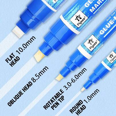 4-In-1 Bullet Journal Glue Pens Set, 1.0mm Round Tip / 3-6mm Rotatable Tip / 8.5mm Slanted Tip / 10mm Flat Tip, Large Capacity Quick-Drying Glue Pens For Dry & Wet Use, Smudge-Free For Journaling, DIY, Office Stationery