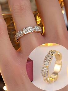 1pc Luxury Fully Paved Synthetic Cubic Zirconia Ring, Niche Design Elegant Everyday Wear Knuckle Ring For Women - Ring - View 3