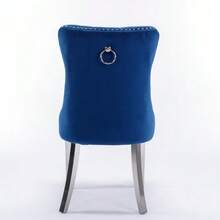 Nikki Collection, High-End Contemporary Dining Chairs In Solid Wood With Upholstered Velvet Seats, Stainless Steel Legs, Studded Trim, Set Of 2, Blue, DE1701BL - Royal Blue - View 6