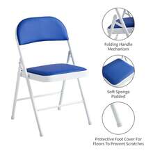 Mcc Direct Folding Chairs, Faux Leather Foldable Chairs With Metal Frame And Padded Seat, Easy To Fold And Store For Home, Office, Dining And Reception (4Pcs) - Blue - View 4