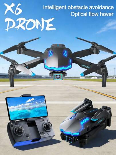 6 Drones plegables equipados con cámara, batería, función de evitación de obstáculos, modo de gravedad, etc. - Viene con bolso de mano, color de accesorio aleatorio