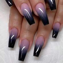 Press On Nails Coffin Almond Square Glitter Rhinestones Gold French Pearl Ombre Pink Nude Simple Reusable Fall Winter,New High-End Fashion Handmade Armor Piece European And American Style Black And Purple Gradient Pattern Bright Surface Pieces Can Be Wholesale Across Borders - 2 - Xem 3
