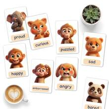 18 tarjetas flash de emociones de animales de dibujos animados - Multicolor - Ver 7