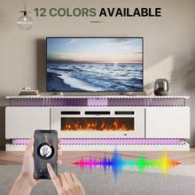AOXUN 70 Inch Fireplace TV Stand With 36" Electric Fireplace, Entertainment Center With LED Light,2 Tier TV Console Stand For TVs Up To 80" - 白色 - 查看 4