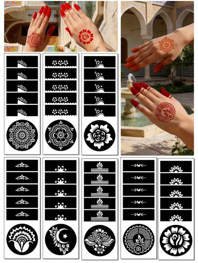 8pcs Modern Design Mini Mandala Temporary Tattoo Stickers, Body Art Decor For Ramadan
