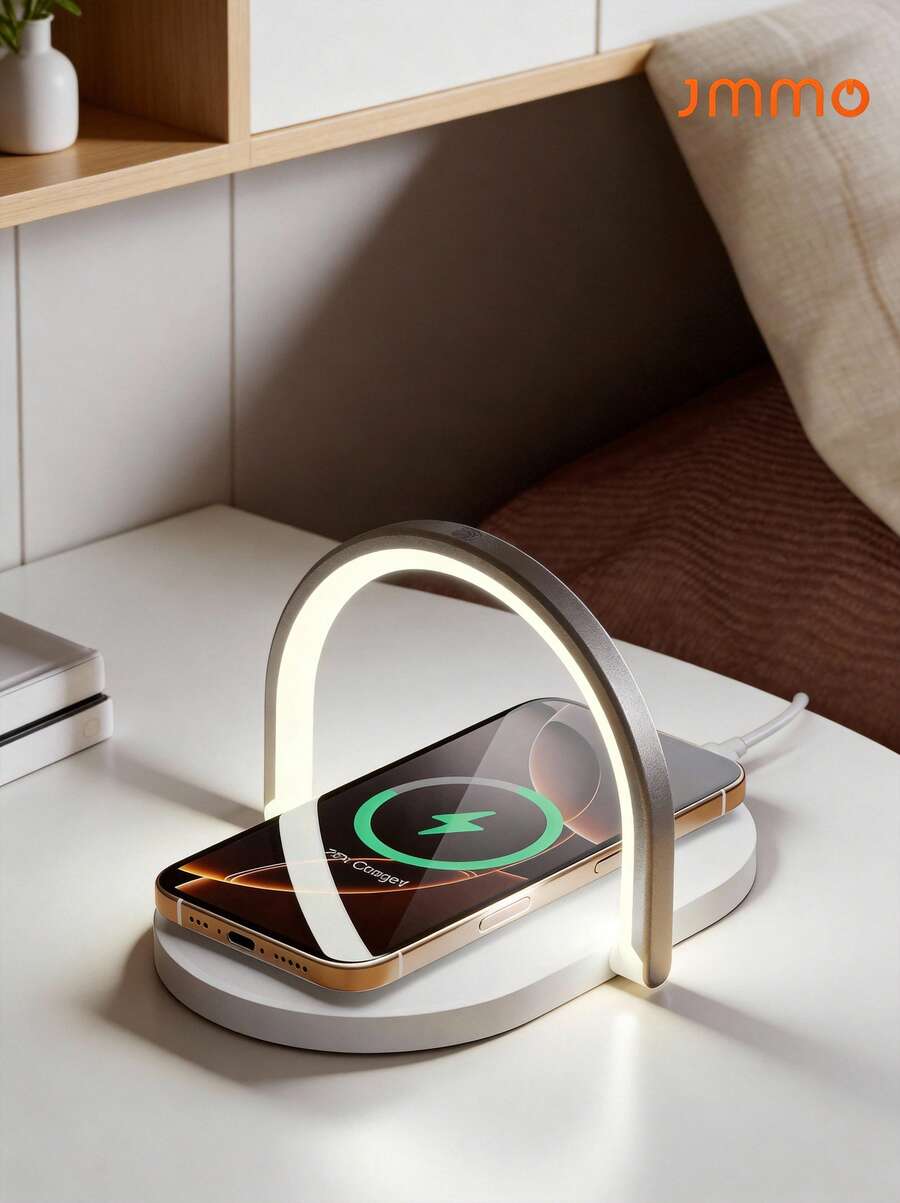 JMMO Wireless Charger With Night Light And Phone Holder, Fast Charging - White - View 1