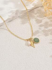 1pc Ocean Style Shell & Faux Pearl Crystal Necklace, Casual Vacation Daily Wear Gift For Women - Multicolor - View 2