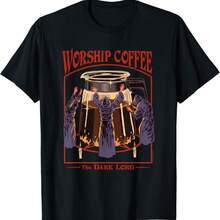 Worship Coffee The Dark Lord Retro Dark Humor T-Shirt - màu đen - Xem 1