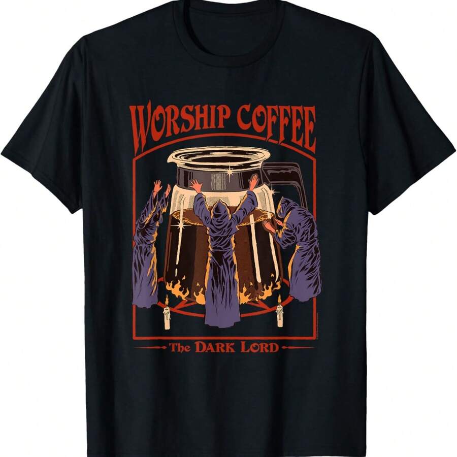 Worship Coffee The Dark Lord Retro Dark Humor T-Shirt - màu đen - Xem 1