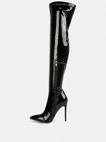 Riggle Long Patent Pu High Heel Boots - 黑色 - 查看 3