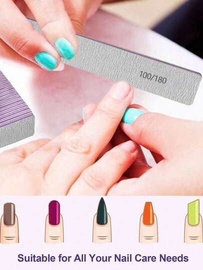 2 piezas Lima de uñas profesional, 180/100 Lima de uñas para uñas naturales, Lima de uñas doble cara lavable de grano fino para uso en el hogar y en el salón.