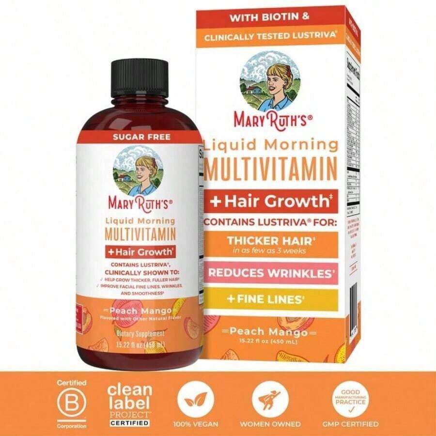 Mary Ruth's Liquid Multivitamin + Hair Growth - Clinically Tested For Thicker Hair In Women - Improve Facial Wrinkles - Vegan - 15.22 Fl Oz - 液體複合維生素+促進頭髮生長 - 查看 1