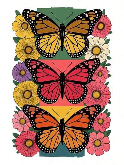 1片/2片/3片装蝴蝶花朵热转印贴纸，适用于DIY T恤、牛仔裤、枕头、背包、帽子和沙发套，防水、防褪色、可水洗塑料贴纸，趣味图案，可用于布料装饰、服装点缀和手工爱好者创作。