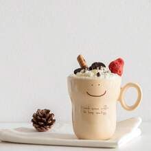 1个可爱陶瓷咖啡/茶杯，热巧克力杯，陶瓷马克杯，大容量咖啡杯，热可可杯，早餐牛奶杯，卡通笑脸图案，350毫升/12盎司，返校季 - 彩色 - 查看 8