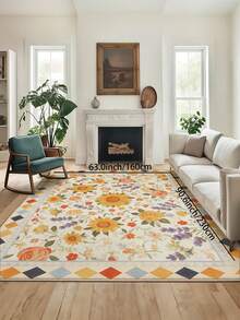 1pc Spring/Summer Large Sunflower Pattern Living Room Carpet, Made Of Soft & Comfortable Plush Material, Easy To Clean, Non-Slip Bottom Design, Suitable For Decorating Halls, Bedrooms, Bathrooms, Kitchens, Dining Rooms, Offices, And Holiday Celebrations - Multicolor - View 16