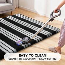 Treeboy Fluffy Area Rug Thick & Shaggy Carpet For Living Room & Bedroom Floor, Home Decor Anti-Slip Soft Carpet Floor Mat - Black and White Stripes - View 8