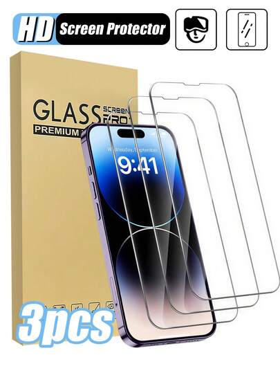 3pcs Full Coverage Tempered Glass Screen Protector, Compatible With IPhone11/12/13/14/15/16/17 Pro Max/17 Pro/17Air/17 Series, Anti-Scratch, Shockproof, 4K HD, 9H Hardness, Anti-Fingerprint, Water-Resistant, Durable, High Color Gamut, Crystal-Clear Transparency, Dual-Layer Oil-Repellent Coating, Ultra-Clear Vision, Anti-Shock, No Haze