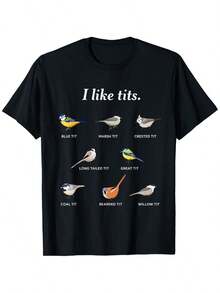 I Love ! Humorous Birdwatching T-Shirt - 180g Pure Cotton, Loose Fit, Printed With 6 Brightly Colored Bird Images And Quirky Text, Durable And Versatile, An Ideal Choice For Bird Lovers (S-XXXL Sizes, Black) - The Perfect Gift For Nature Enthusiasts. - Black - View 1