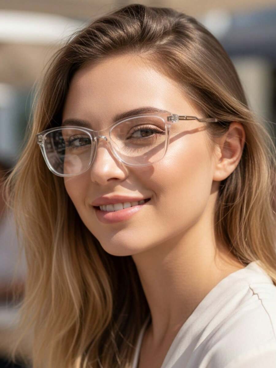 Cat Eye Eyeglass Frame With Retro Metal Temples - 無色 - 查看 1