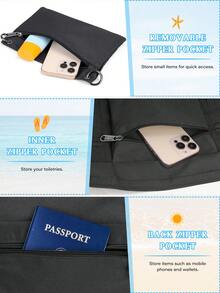 NEWHEY 女士 XXL 可折叠防水沙滩包，带拉链的浴室手提包，适合度假、泳池、野餐，黑色 - 彩色 - 查看 6