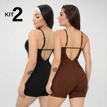 Set Of 2 Ribbed Jumpsuits With Straps For Women's Gym And Sportswear - Fitness - 巧克力棕 - 查看 10