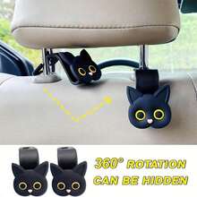 2pcs 3D Cartoon Cat Car Seat Headrest Hook Hanger Universal Vehicle, Car Storage Organizer For Handbag Purse Coat, Cute Things For Cars - A - View 5