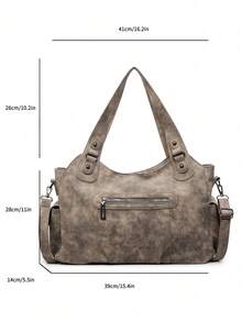 复古简约大容量时尚学生/上班通勤手提包 - 卡其色 - 查看 6