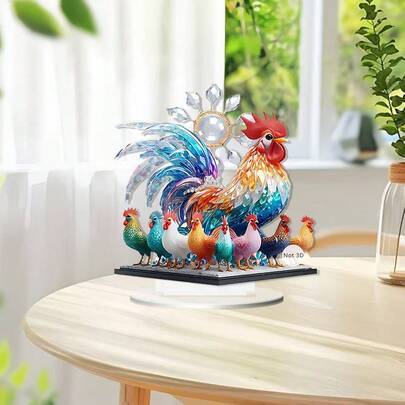 2D Printed Acrylic Creative Rooster With Chicks Decor, Home Living Room Foyer Bookshelf Desktop Ornament