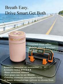 1 Set Car Humidifier (250ml Capacity, Color Changing Night Light, LED Charging) & 360° Rotatable Car Phone Holder With License Plate, Perfect Car Accessories Gift For Friends On Holidays - Cylinder - View 17