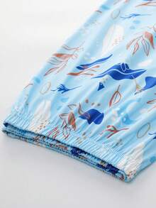 时尚女士印花V领大号短袖露脐睡衣套装 - 藍色 - 查看 7