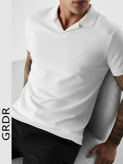  GRDR Men's Fashion Solid Color Versatile Polo Collar Short Sleeve T-Shirt