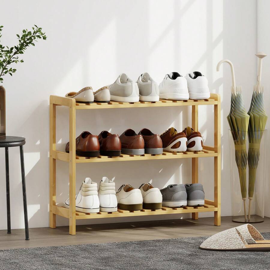 HOMCOM Estantes para zapatos - Madera Natural - Ver 1