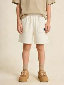 Balabala 2025新款夏季儿童纯棉休闲短裤，男童及膝裤 - 乳白 - 查看 2