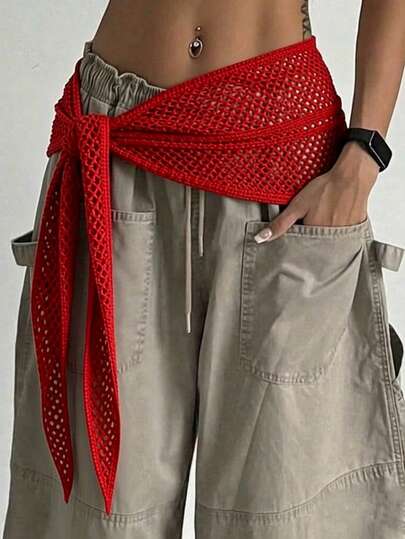 Women's Y2K Casual Commute Fashion Comfortable Travel Elegant Cute Retro Solid Color Knitted Hollow Plus Size Layered Skirt, Suitable For Beach, School, Office, Daily Wear, Spring, Summer, Autumn, Winter