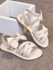 1双女童凉鞋，新款夏季时尚百搭舒适软底防滑英伦风女童学生凉鞋 - 米色 - 查看 1