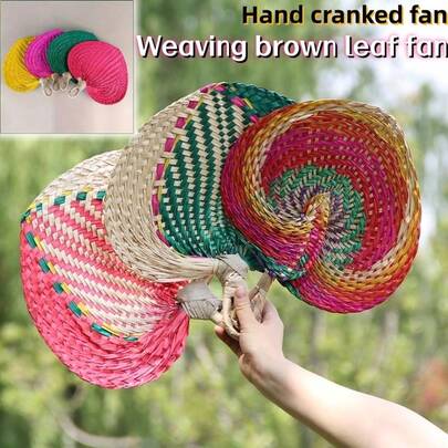 3pcs/2pcs/1pc Brown Leaf Fans, Decorative Fans - Handmade Country Style Straw Fans, Handwoven Fans, Colorful Woven Bamboo Fans, Palm Leaf Fans, Retro Fans, Summer Cooling Fans, Hand-Held Fans, Country Style Summer Woven Fans - Can Be Used As Mosquito Repellent And Home Decor. Mosquito Repelling Fans, Round Fans, Handmade Straw Fans, Portable Fans, Heart-Shaped Decorative Fans, Home Decor Accessories, Party Supplies, Everyday Necessities, Gifts For Family And Friends