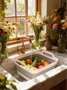 Collapsible Wash Basin 9L, Foldable Dish Tub With Drain Plug, Portable Collapsible Dish Basin, Camping Sink For Washing Dishes, Laundry & Kitchen Use,Gray - XXL - Xem 3