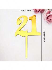 1pc/3pcs Minimalist Gold Acrylic Number 18 21 30 40 50 60 Anniversary Birthday Party Cake Topper - Multicolor - View 5